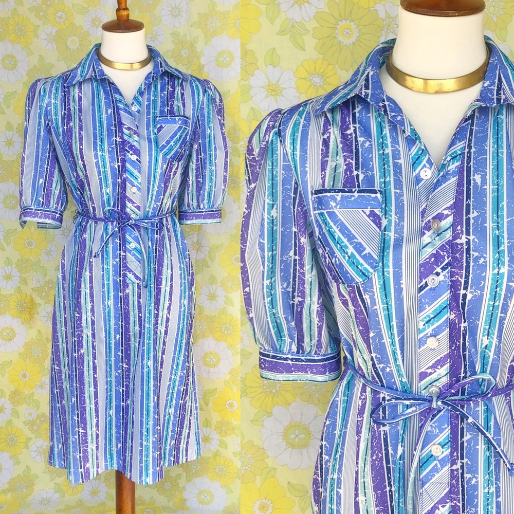 Vintage🌈70s Striped Tie Waist Secretary Dress